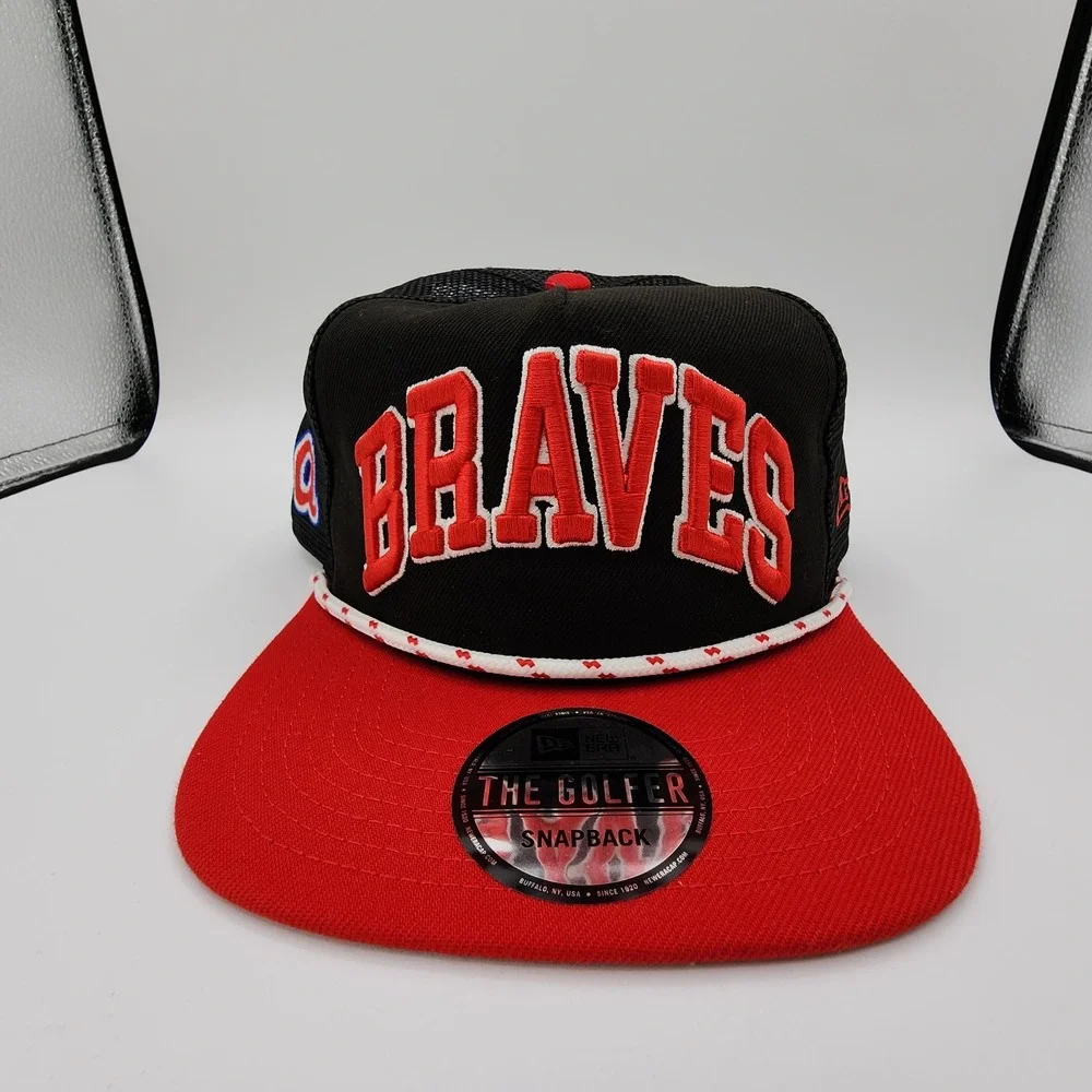 Atlanta Braves‎ Golfer Hat New Era Throwback Mesh Snapback Black Red Cap NEW